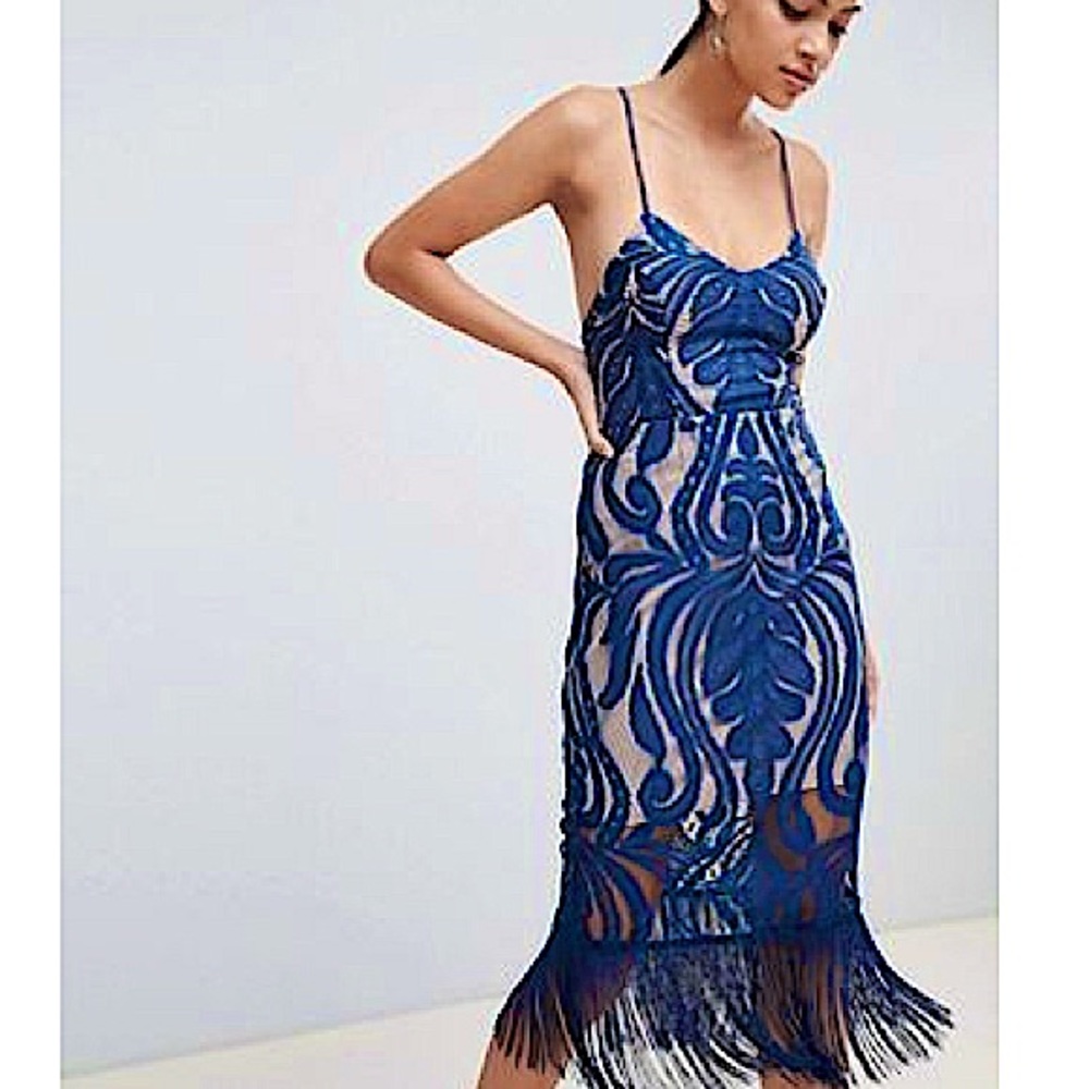 Love Triangle Cami Strap Lace Dress w/ Fringe